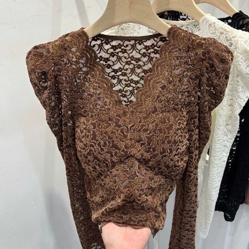 Lace shirt v-neck long-sleeved top orders