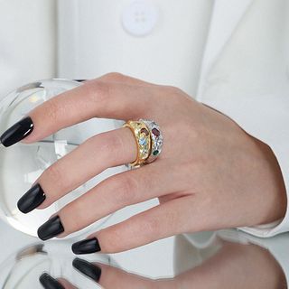 Phoenoa-Rhinestone Irregular Sterling Silver Open Ring