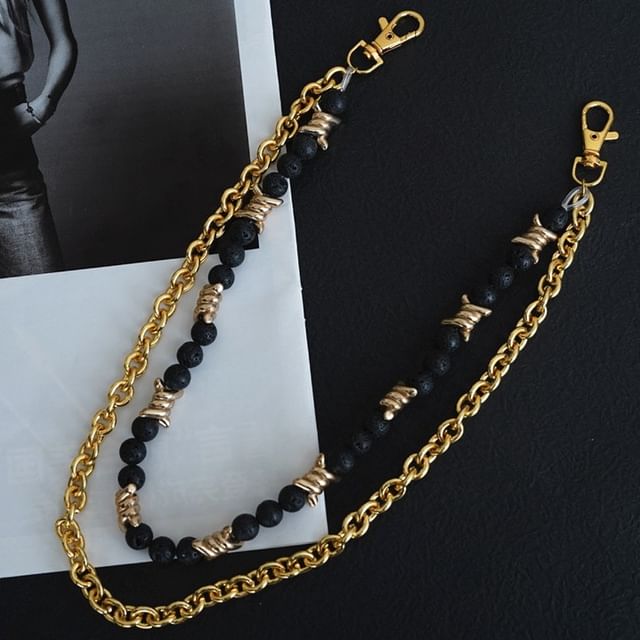 BABLIBU-Faux Gemstone Bead Alloy Layered Jeans Chain