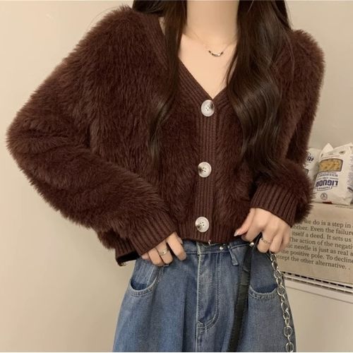 Fluffy button up online cardigan