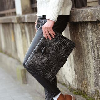 BagBuzz-Cartera de mano de cuero sintético con textura de cocodrilo