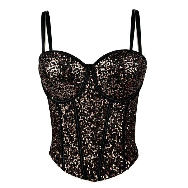 Doowex-Sweetheart Neck Sequined Bustier Top