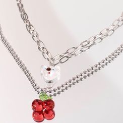 Pink Unicorn - Cherry Necklace / Bear Necklace