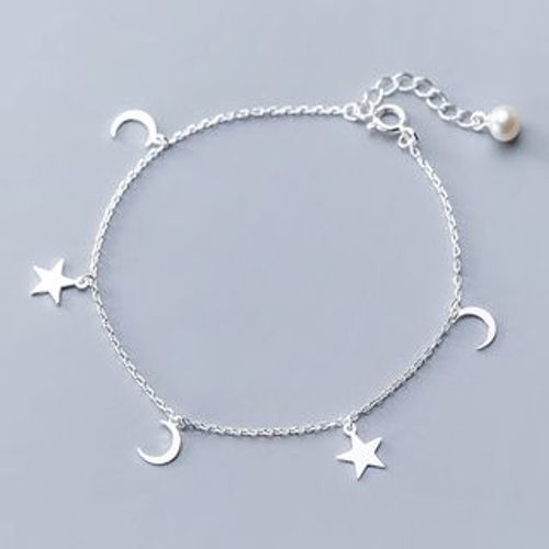 A'ROCH - 925 Sterling Silver Moon & Star Anklet | YesStyle