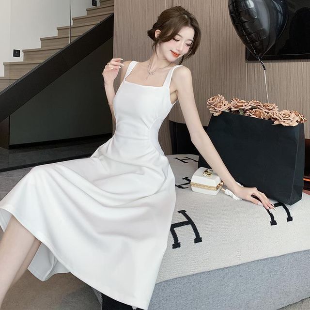 knee length dresses for ladies Everlane Knit Square-Neck Midi Dress in Deep Taupe, Size XXL, Cotton/Viscose main image 1