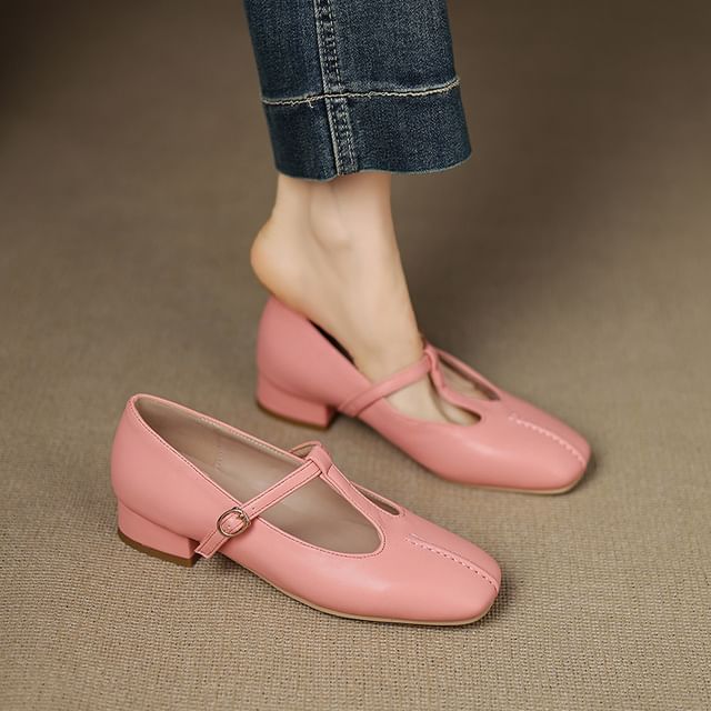 Megan-Square Toe T-Strap Pumps