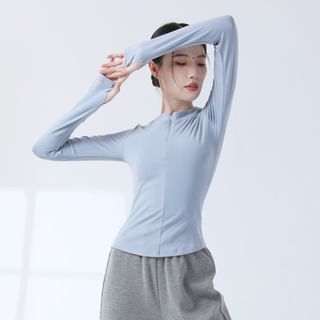 femmal-Long-Sleeve Mock Neck Plain Knit Top