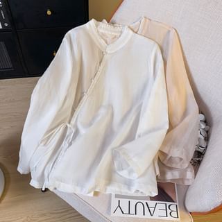 Arodoroma Long Sleeve Band Collar Plain Hanfu Blouse Sale