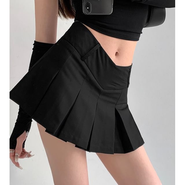 スカート Waist Strap Pleated Mini Skirt Pleated Mini Skirt Cut Out Side High Waist Harness Garter