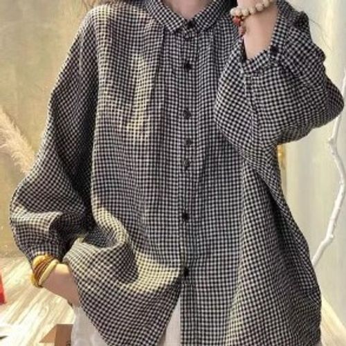 ZIMO Puff Sleeve Plaid Button Up Blouse YesStyle