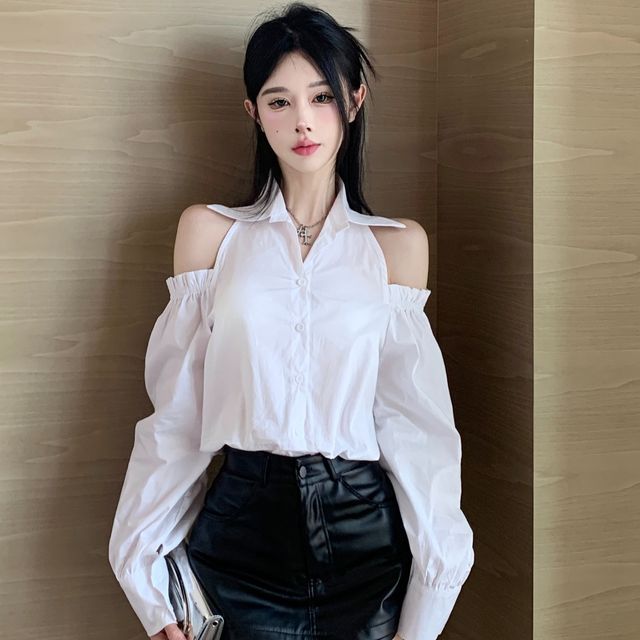 Cold Shoulder Long Sleeve Shirt Black Cold Shoulder Shirt