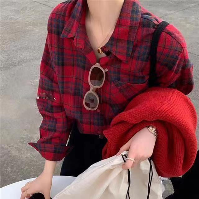 Everose-Collared Plaid Shirt