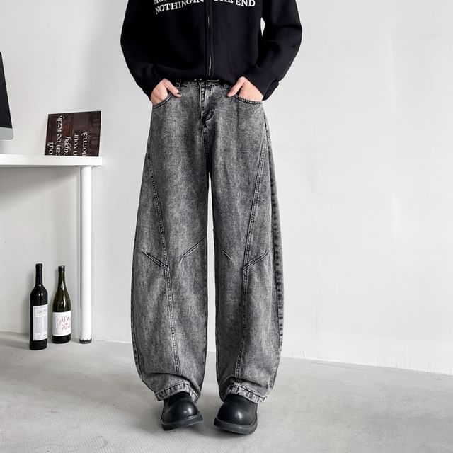 Plummie-Mid Rise Washed Harem Wide Leg Jeans