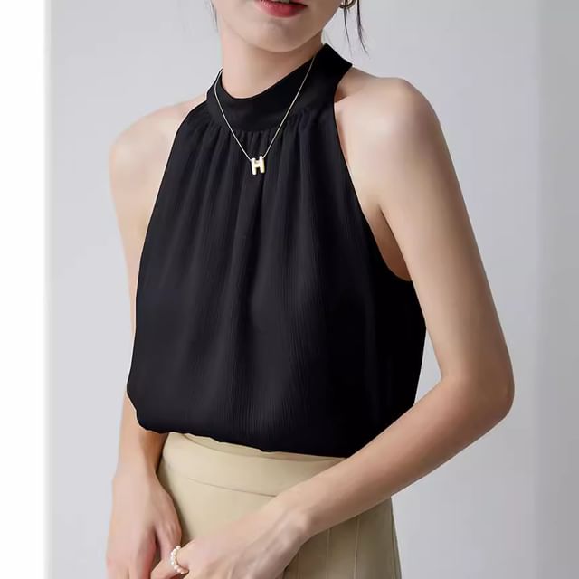 Rosesand-Halter Mock Neck Plain Blouse
