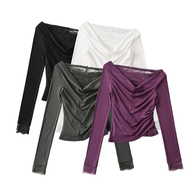 Asiris-Long-Sleeve V-Neck Plain Top