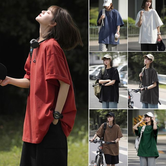Samso-Short-Sleeve Round Neck Plain T-Shirt