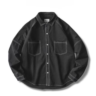 Zentrus-Long-Sleeve Collared Plain Stitching Shirt