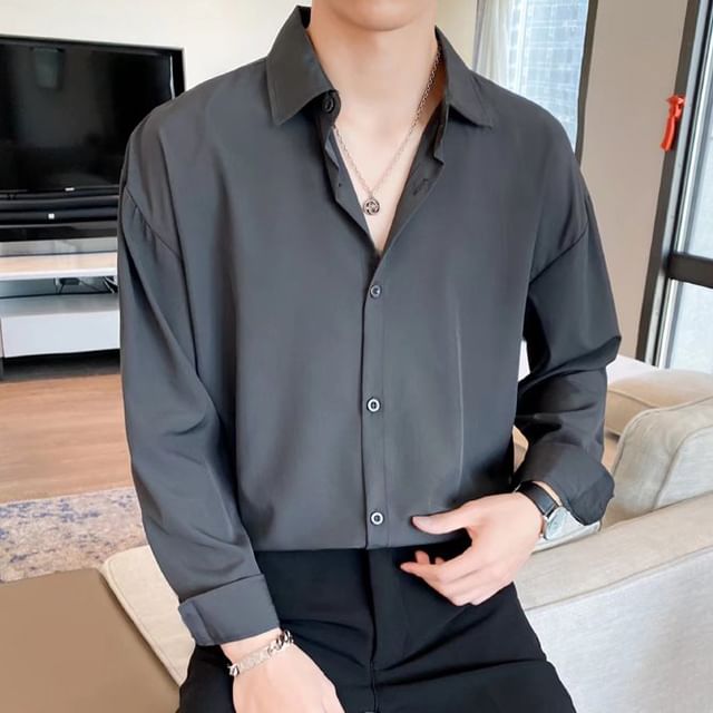 Aucucci-Long-Sleeve Plain Shirt