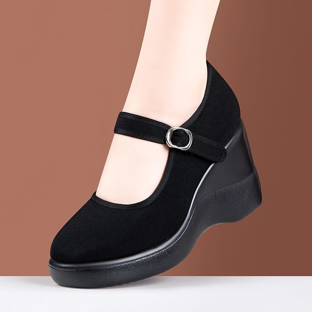 Freesia-Plain Wedge Mary Jane Shoes