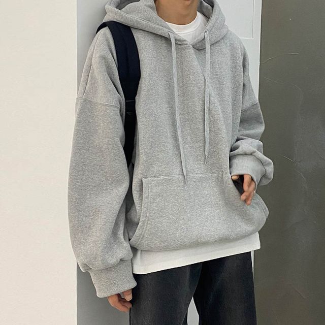 Okwano-Plain Loose-Fit Hoodie