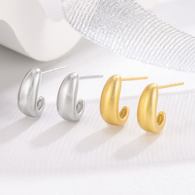 Forainer-Brushed Alloy Open Hoop Earring