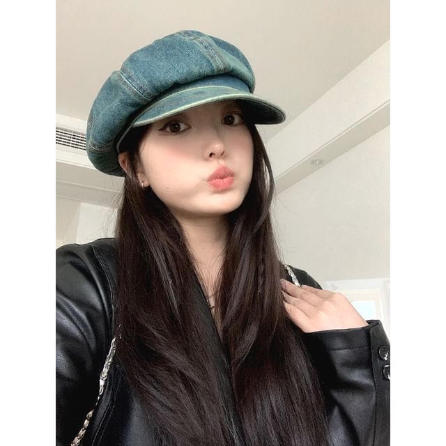 CIMAO-Washed Denim Newsboy Cap