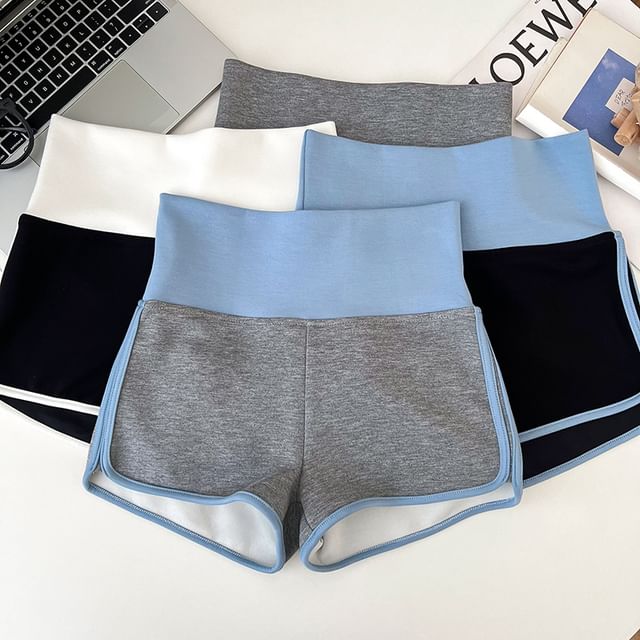DIYI-High Waist Contrast Trim Piped Shorts