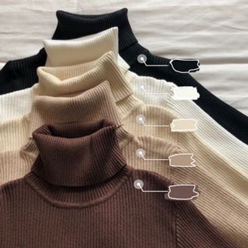 Long-Sleeve Turtleneck Ribbed Knit Top