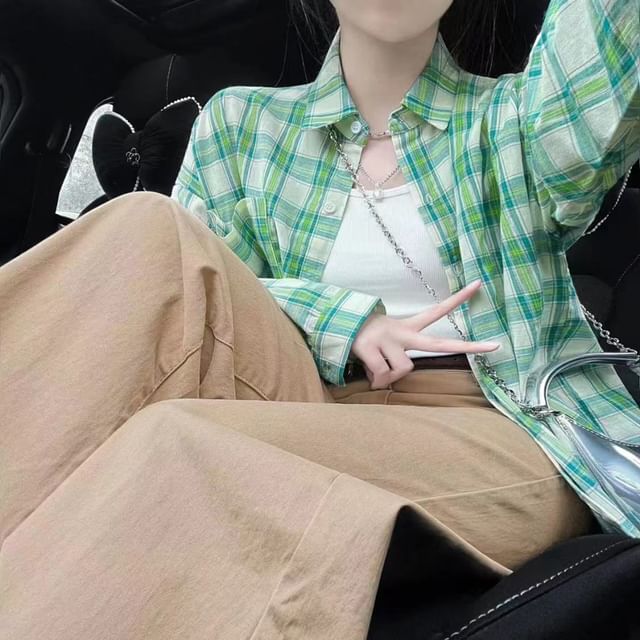 Everose-Collared Plaid Shirt