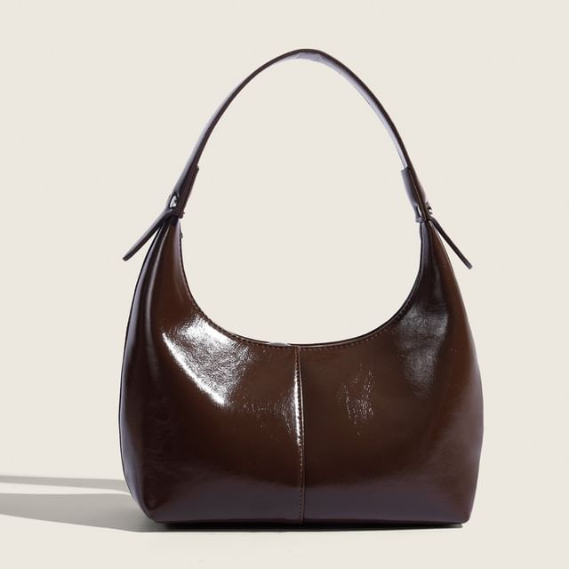 Indenis-Faux Leather Plain Shoulder Bag