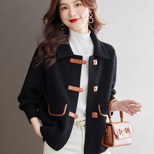 Jeonseon-Contrast Trim Button-Up Jacket
