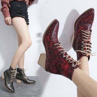 snake print lace up boots
