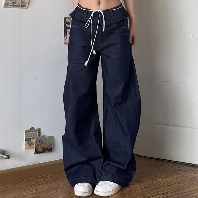 Litoya-Drawstring Waist Wide Leg Jeans