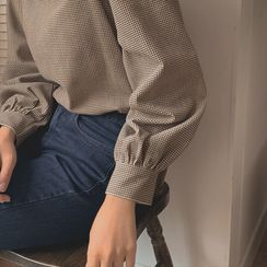 CHERRYKOKO - Mockneck Bishop-Sleeve Blouse CHERRYKOKO - Mockneck Bishop-Sleeve Blouse
