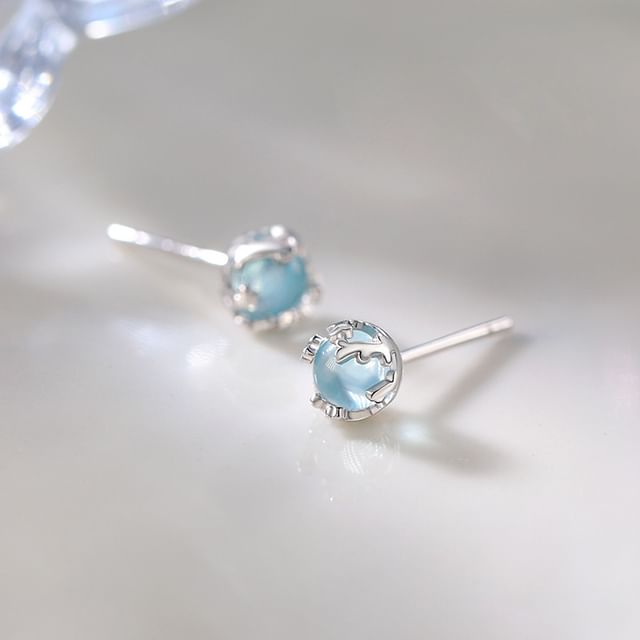 Hansha-925 Sterling Silver Stone Stud Earring