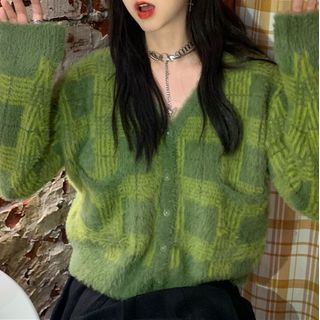 plaid knit cardigan