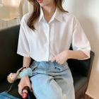 Costana - Short-Sleeve Button-Up Chiffon Shirt