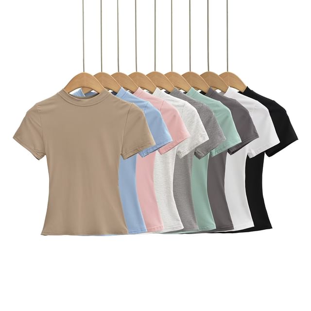 Ulark-Short Sleeve Crew Neck Plain Tee