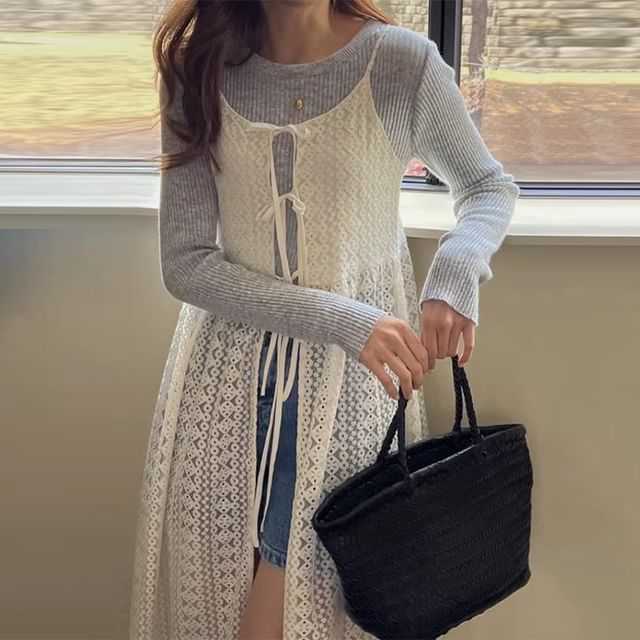 chinese dress ladies Black Ripped Cut Out Lace Jumper Dress main image 1