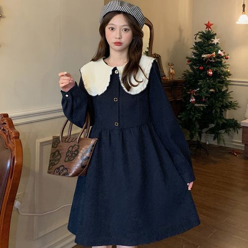 Duwnie - Long-Sleeve Peter Pan-Collar Dress | YesStyle Duwnie - Long-Sleeve Peter Pan-Collar Dress | YesStyle