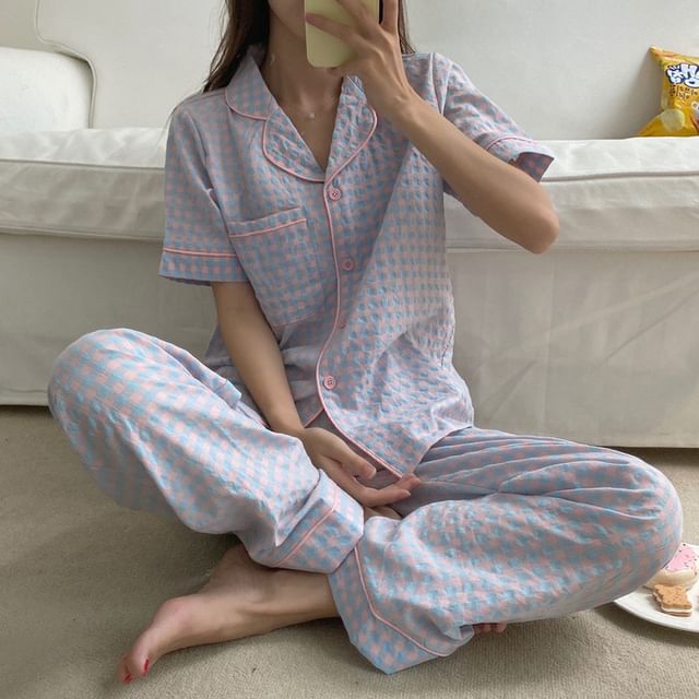 Sadelle - Checked Short-Sleeve Pajama Set | YesStyle