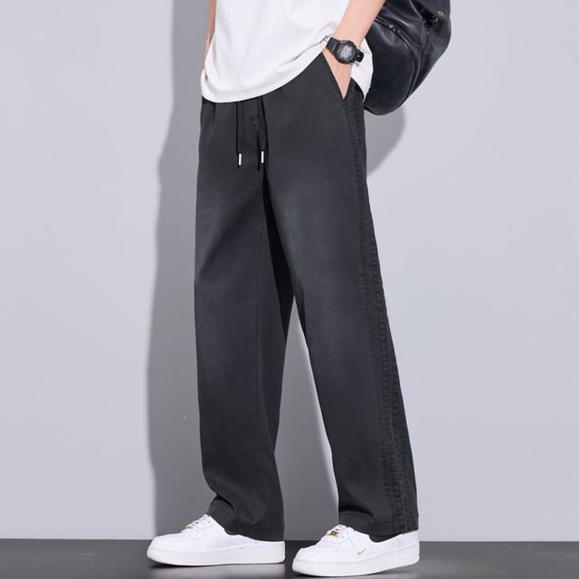 Denimic-Drawstring Waist Loose Fit Pants