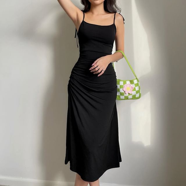 square neck wide strap midi dress