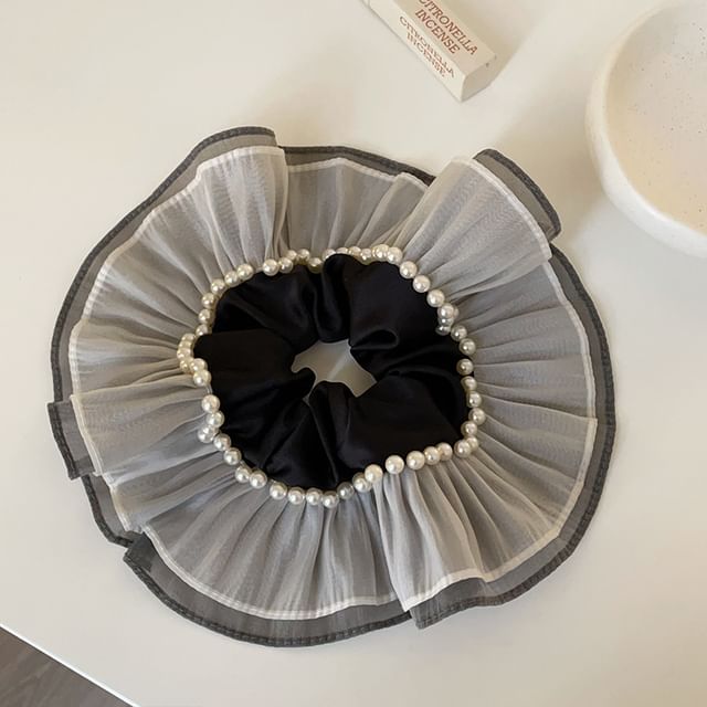 Panda Dama-Faux Pearl Panel Mesh Scrunchie