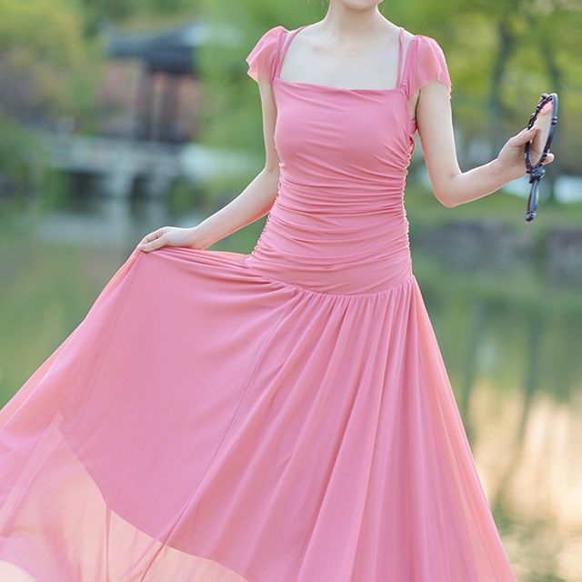 knee length dresses for ladies Carve Sleeveless Drop-Waist Pleated Maxi Dress main image 0
