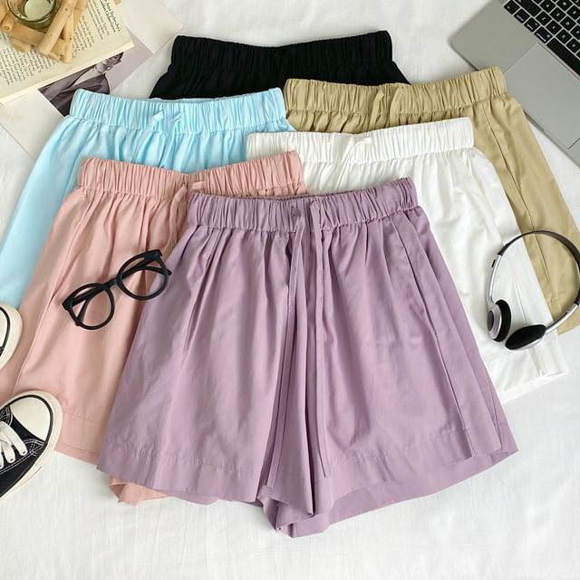 Iasia-Drawstring Waist Plain Shorts