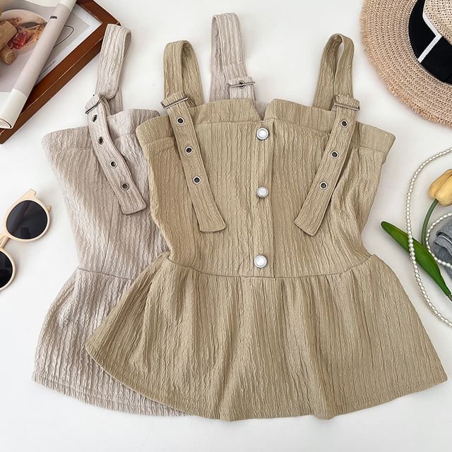DIYI-Plain Button Buckled Peplum Camisole Top