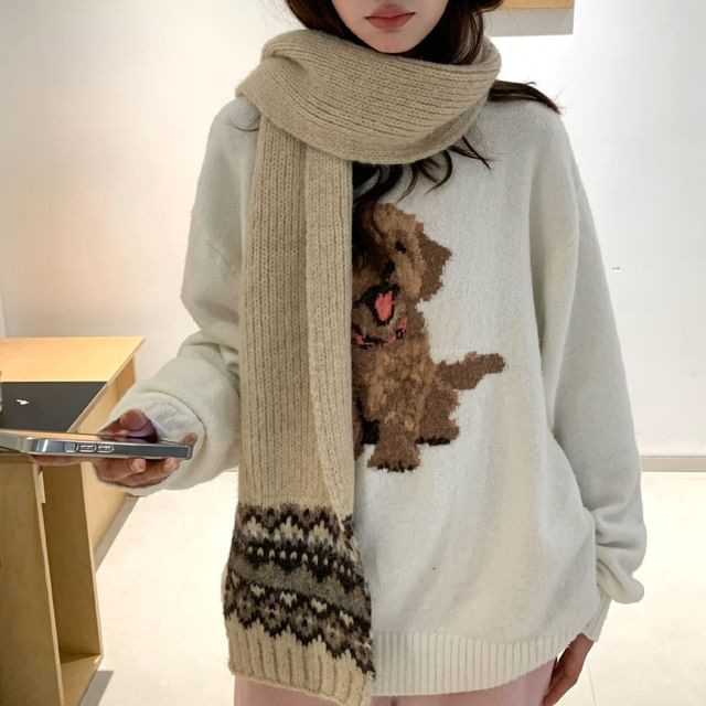 Frior-Jacquard Knit Scarf