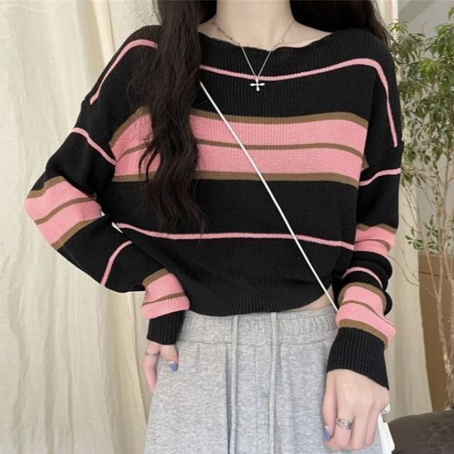 Sisyphi-Boat Neck Striped Sweater