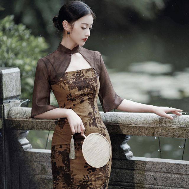 bodycon oriental dress Red Puff Sleeve V Neck Bodycon Pencil Dress – Pretty Kitty Fashion main image 0
